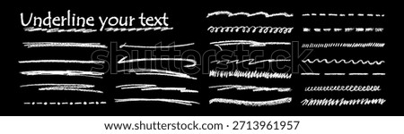 Underline line kit with chalk pencil watercolor brush crayon strokes presenting hand drawn white doodle effect and bold color texture perfect for abstract vector art and blackboard influenced design.