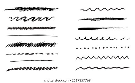 Underline mark border doodle hand drawn mark, swoosh highlight freehand brush. Grunge scribble curvy symbol. Marker check figure.