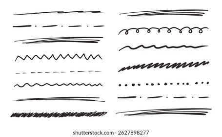 Sublinhar marca de borda doodle mão desenhada marca, swoosh pincel de mão livre destaque. Símbolo de curvatura grunge scribble. Valor de verificação do marcador.