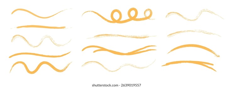 Underline markers collection. Chalk lines, charcoal highlight strokes doodle collection. Hand Drawn lines in pencil. Highlight brush dirty lines. Hand drawn vector illustration