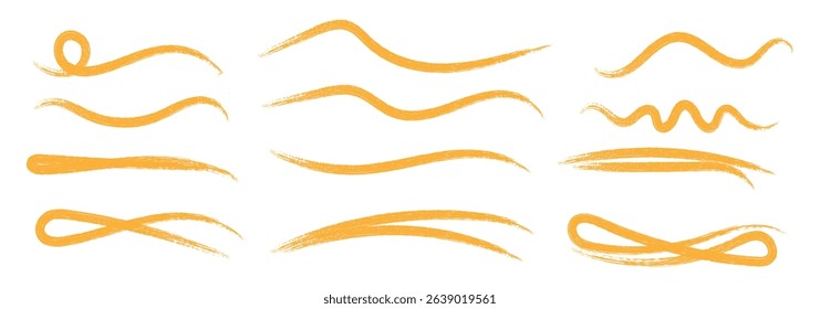 Underline markers collection. Chalk lines, charcoal highlight strokes doodle collection. Hand Drawn lines in pencil. Highlight brush dirty lines. Hand drawn vector illustration