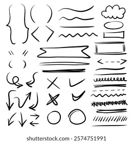 underline pencil hand drawn various ellipses, punctuation marks, direction pointers, arrows, underline elements