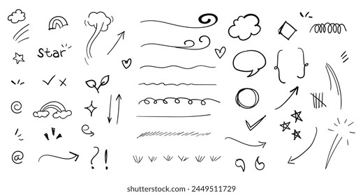 Underline sketch stroke with bubble speech arrow cloud hand drawn doodle vector illustration. 