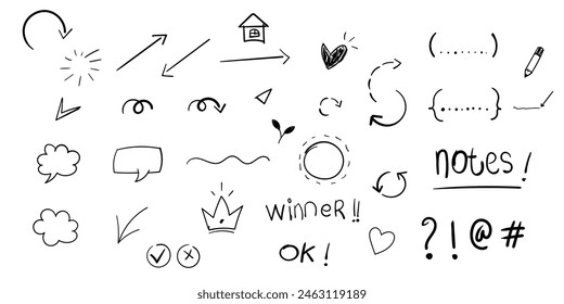 Underline sketch stroke with bubble speech arrow cloud hand drawn doodle vector illustration. 