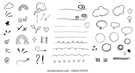 Underline sketch stroke with bubble speech arrow cloud hand drawn doodle vector illustration. 