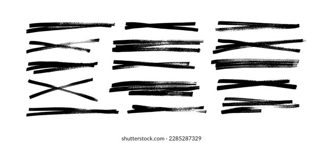 Underline and strikethrough markers collection. Hand drawn vector thick lines and strokes. Underline set isolated on white background. Grunge collection of brush strokes written with marker. 