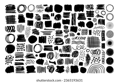 Underline and strikethrough markers collection. Hand drawn vector thick lines and strokes. Underline set isolated on white background. Grunge collection of brush strokes written with marker