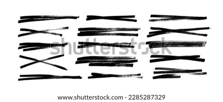 Underline and strikethrough markers collection. Hand drawn vector thick lines and strokes. Underline set isolated on white background. Grunge collection of brush strokes written with marker. 