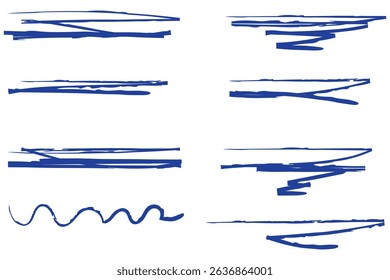 Underline stroke marker felt pen scribbles doodle line collection. Hand drawn outline sketch wave brush mark . eps 10