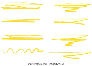 Underline stroke marker felt pen scribbles doodle line collection. Isolated strike through and underline elements.  