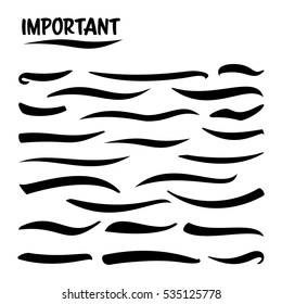 Underline Stroke Set. Handmade Stroke Lines Isolated On White Background. Typography Design. Handmade Vintage Elements For Poster, Banner, Print, Invitation, Greeting Card Design. Vector illustration