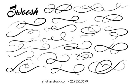 Underline swishes tail collection. Swoosh element for sport, logo design. Vector hand drawn illustration.