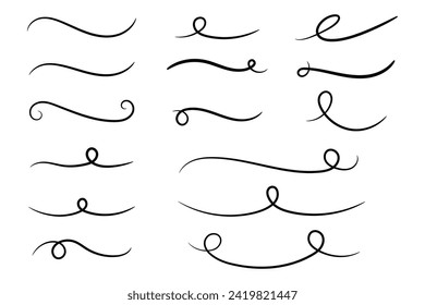 Underline text. Hand drawn collection of curly swishes, swashes, swoops. Calligraphy swirl. Highlight text elements.