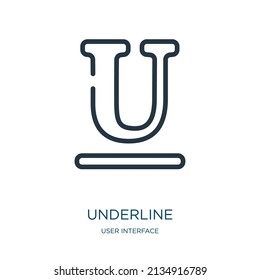 Unterstreichen Sie das Symbol für dünne Linie. Pfeil, handlineare Symbole aus dem User Interface Konzept isolierte Umrisszeichen. Vektorgrafik-Symbol-Element für Webdesign und Apps.