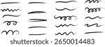 Underline Vector Set – Hand-Drawn Brush Strokes and Vintage Dividers. Calligraphic Underline and Border Vector. Black Brushstroke Underlines and Swirl Dividers