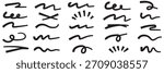 Underline Vector Set Hand-Drawn Brush Strokes and Vintage Dividers. Calligraphic Underline and Border Vector. Black Brushstroke Underlines and Swirl Dividers. Eps 10. Black marker and brush stroke set