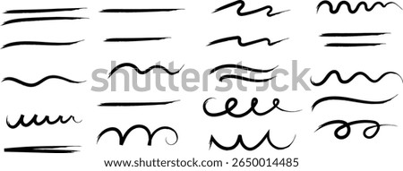 Underline Vector Set – Hand-Drawn Brush Strokes and Vintage Dividers. Calligraphic Underline and Border Vector. Black Brushstroke Underlines and Swirl Dividers