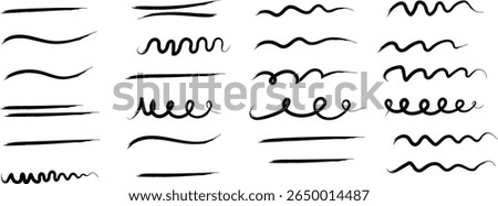 Underline Vector Set – Hand-Drawn Brush Strokes and Vintage Dividers. Calligraphic Underline and Border Vector. Black Brushstroke Underlines and Swirl Dividers