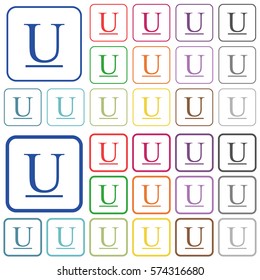 Underlined font type color flat icons in rounded square frames. Thin and thick versions included.