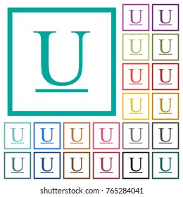 Underlined font type color glass buttons flat color icons with quadrant frames on white background