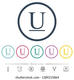 Underlined font type flat color icons in round outlines. 6 bonus icons included.