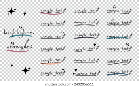 Underlined Sample Text Icons Set - Different Simple Flat Vector Illustrations Isolated On Transparent Background