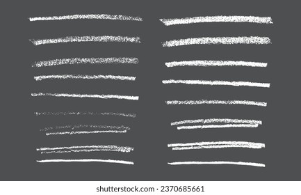 Underlining highlight pencil crayon hand draw lines set. Vector stock illustration isolated on black chalkboard background for handwritten notes for text, doodle graphic element. EPS10 