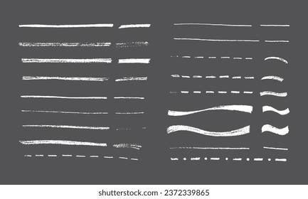 Underlining highlight pencil crayon hand draw lines set. Vector stock illustration isolated on black chalkboard background for handwritten notes for text, doodle graphic element. EPS10 