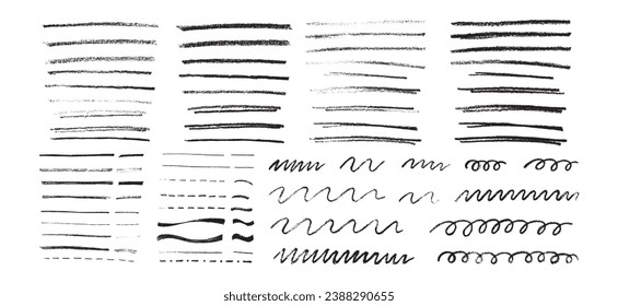Underlining highlight pencil crayon hand draw lines set. Vector stock illustration isolated on white background for handwritten notes for text, doodle graphic element. EPS10 