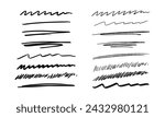Underlining and scribbling. Collection of sixteen randomly drawn squiggles and doodles. Vector set of handwritten symbols and signs