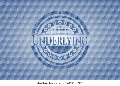 Insignia azul subyacente con fondo de patrón geométrico. Ilustración vectorial. Detallado.