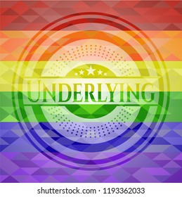 Underlying emblem on mosaic background with the colors of the LGBT flag