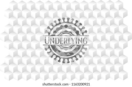 Underlying grey emblem with geometric cube white background
