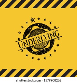 Underlying grunge black emblem with yellow background, warning sign. Vector Illustration. Detailed.