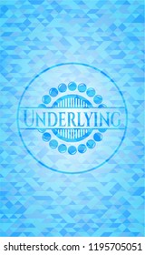 Underlying light blue emblem with triangle mosaic background