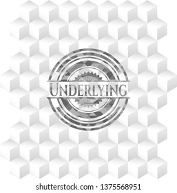Underlying realistic grey emblem with cube white background