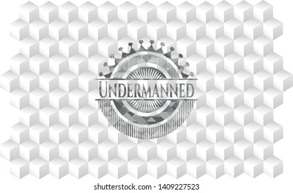 Undermanned grey emblem. Retro with geometric cube white background