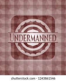 Undermanned red emblem or badge with geometric pattern background. Seamless.