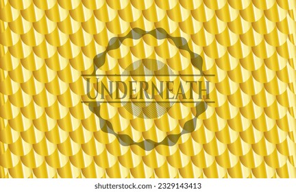 Underneath gold emblem or badge. Scales pattern. Vector Illustration. Detailed. 