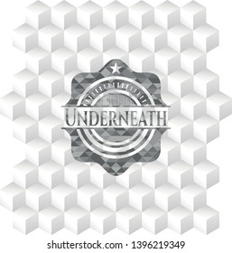 Underneath grey badge with geometric cube white background