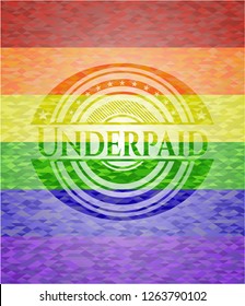 Underpaid on mosaic background with the colors of the LGBT flag