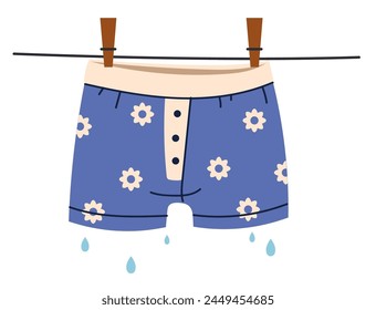 Unterhose trocknet isoliert auf weißem Hintergrund. Vektorgrafik flaches Grafikdesign Illustration