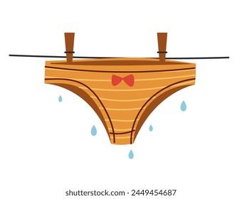 Underpants is drying isolated on white background. Vector flat graphic design illustration