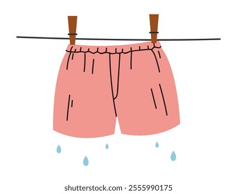 Underpants is drying isolated on white background. Vector flat graphic design illustration