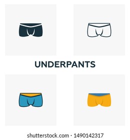 Underpants icon set. Four elements in diferent styles from clothes icons collection. Creative underpants icons filled, outline, colored and flat symbols.