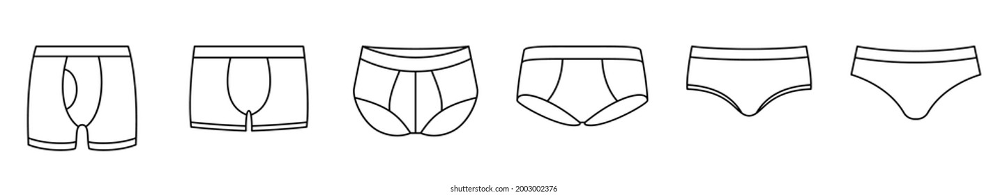 Underpants icon. Set of linear men's underwear icons. Vector illustration. Men's underpants vector icons. Black linear underwear icons svg