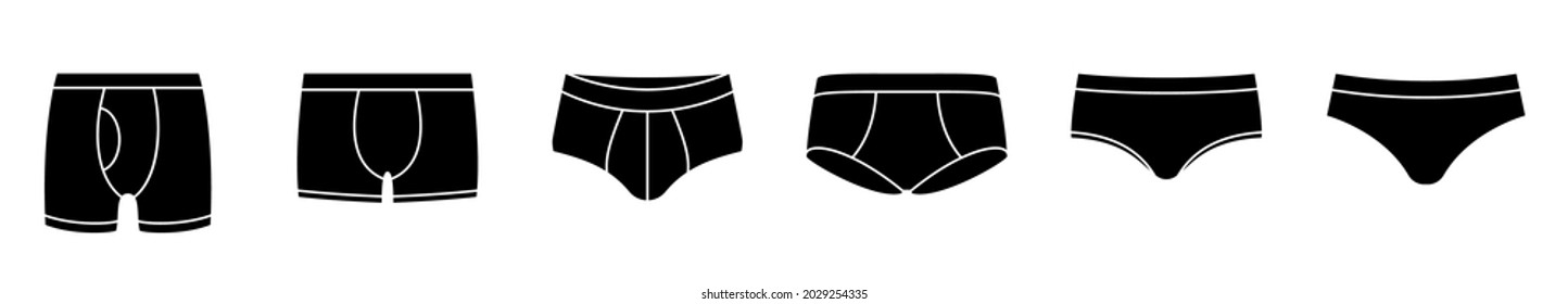 Underpants icon. Set of men's underwear icons. Vector illustration. Men's underpants vector icons. Black underwear icons svg
