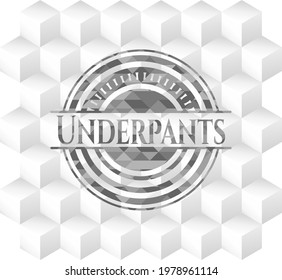 Underpants realistic grey emblem with cube white background. 