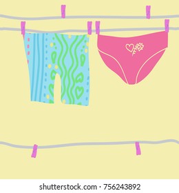 Underpants , rope,pins. Hand drawn.