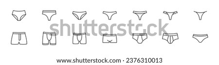 Underpants, underwear vector icon. Underwear trunks, boxer, bikini, lingerie outline icons collection. Underpants icon